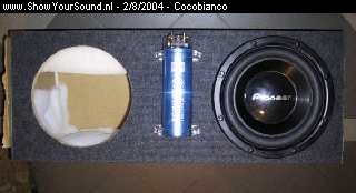 showyoursound.nl - Only SOUND matters!!! - Cocobianco - baskist_klein.jpg - Kist, zelfbouw, 18mm MDF, Dietz Power-Cap = 1Farad, 2 x Sub.