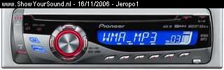 showyoursound.nl - Beginner fully pioneer - Jeropo1 - SyS_2006_11_16_8_3_6.jpg - Hieronder zijn nieuwe headunit, de 30MP. Mijn broertjes eis was speelse look en mp3. Mijn eis; lijnuitgangen. De 30MP stelt beiden tevreden.