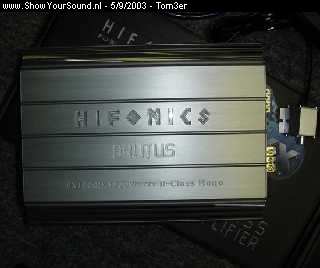 showyoursound.nl - SQ Brahma, Hifonics, Boston Accoustics....E36 - Tom3er - hifonics_brutus.jpg - One of the Hifonics Brutus amps,it puts ut 1500W rms @1OhmBReach amp has its own bass remote and the hifonics name lihts up blue when powered.