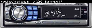 showyoursound.nl - Alpine CDE-9850Ri, GroundZero GZTC 165T, GroundZero GZTA 4000T, Excalbur kabelset  - brammetje_87 - SyS_2006_4_4_23_47_43.jpg - De Apline CDE-9850Ri met directe Ipod-ondersteuning.